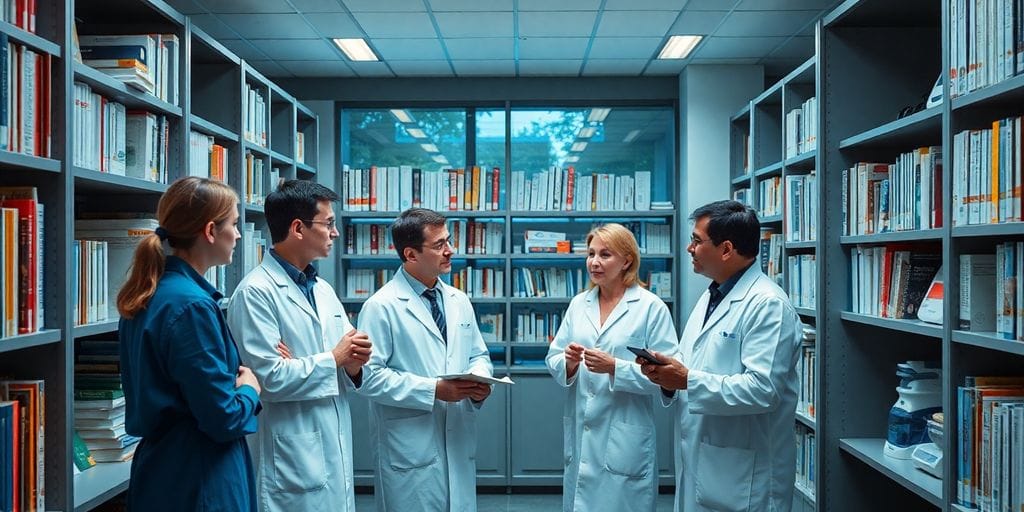 Forschungsinstitute mit Wissenschaftlern und Laborgeräten.