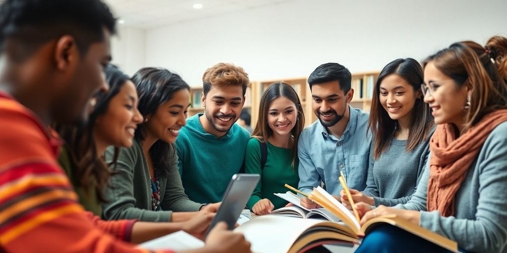 Studierende arbeiten zusammen in einer Lernumgebung.